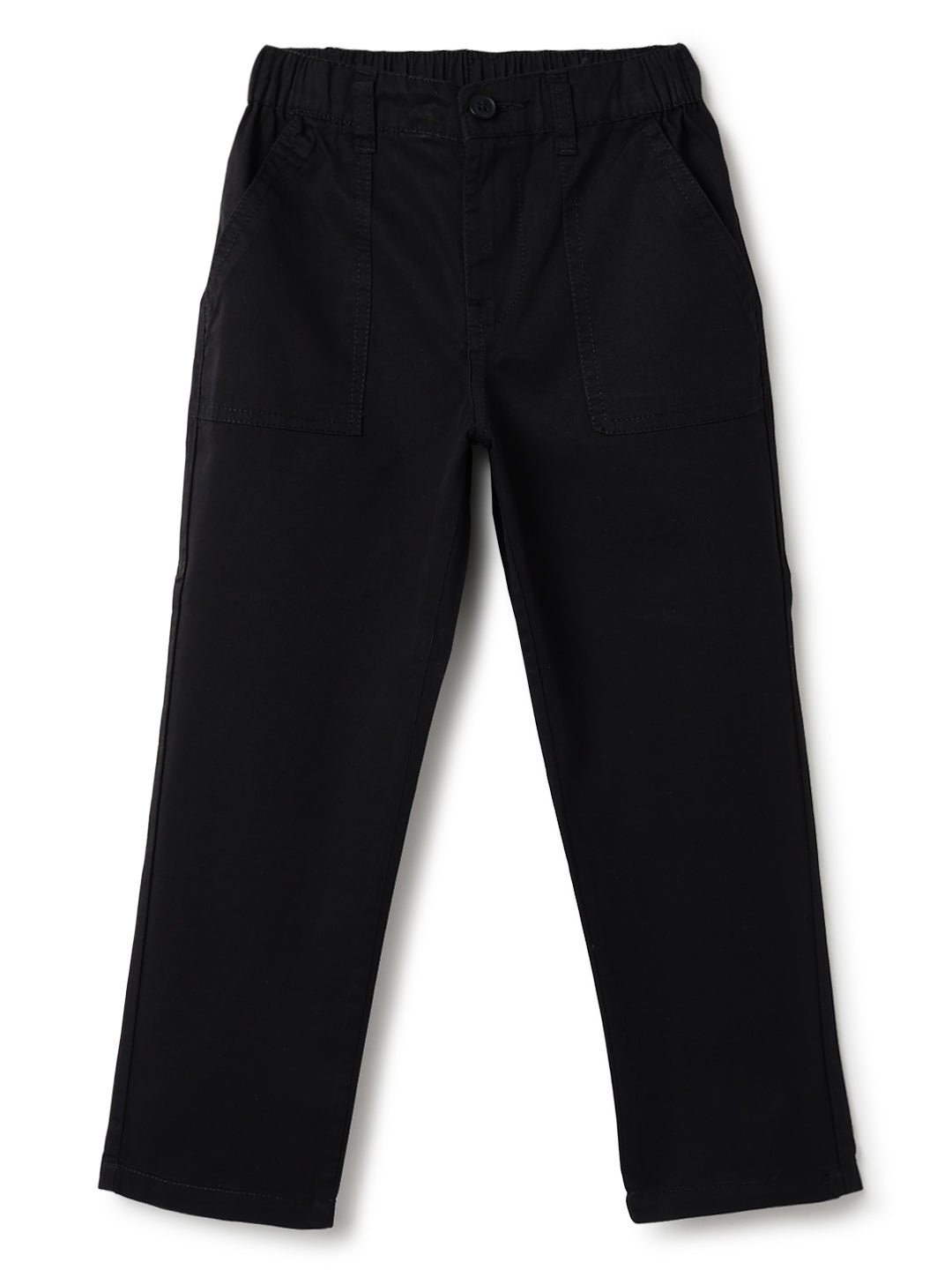 Boys Cotton Red Checks Shirt With Black Cotton Solid Tapered Fit Trouser