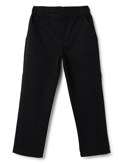 Boys Cotton Red Checks Shirt With Black Cotton Solid Tapered Fit Trouser