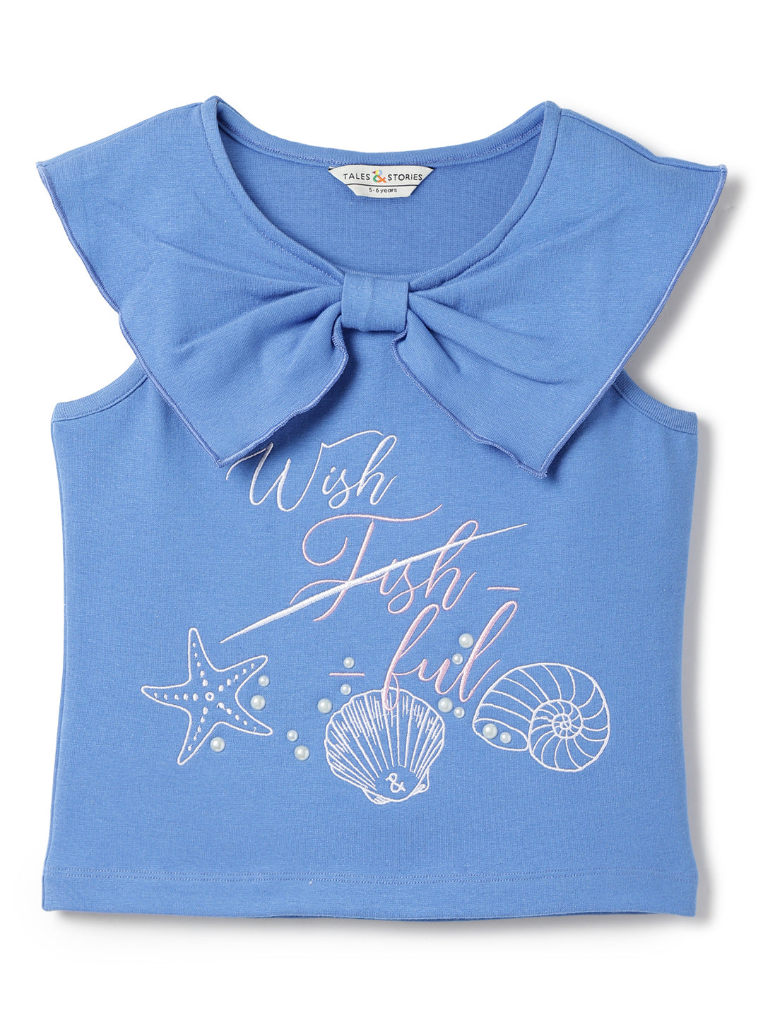 Girls Blue Embroidered Crop Top