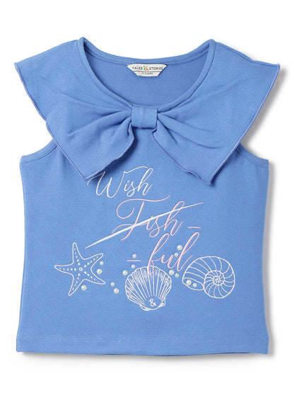 Girls Blue Embroidered Crop Top