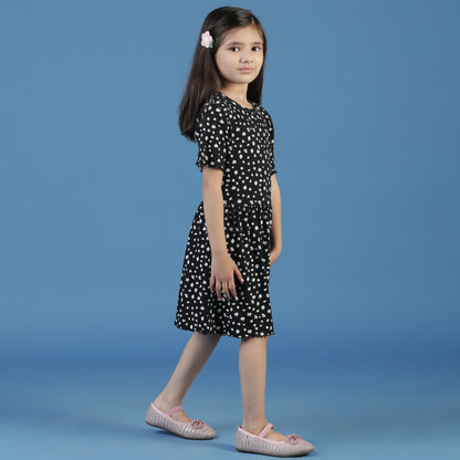 Girls Black Floral A-Line Dress