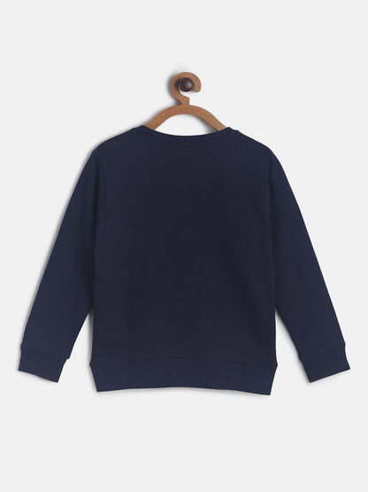 Boys Navy Blue Cotton Embroidered Sweatshirt