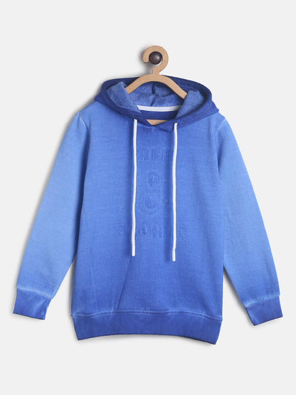 Boys Blue Casual Cotton Solid Hooded Sweatshirt