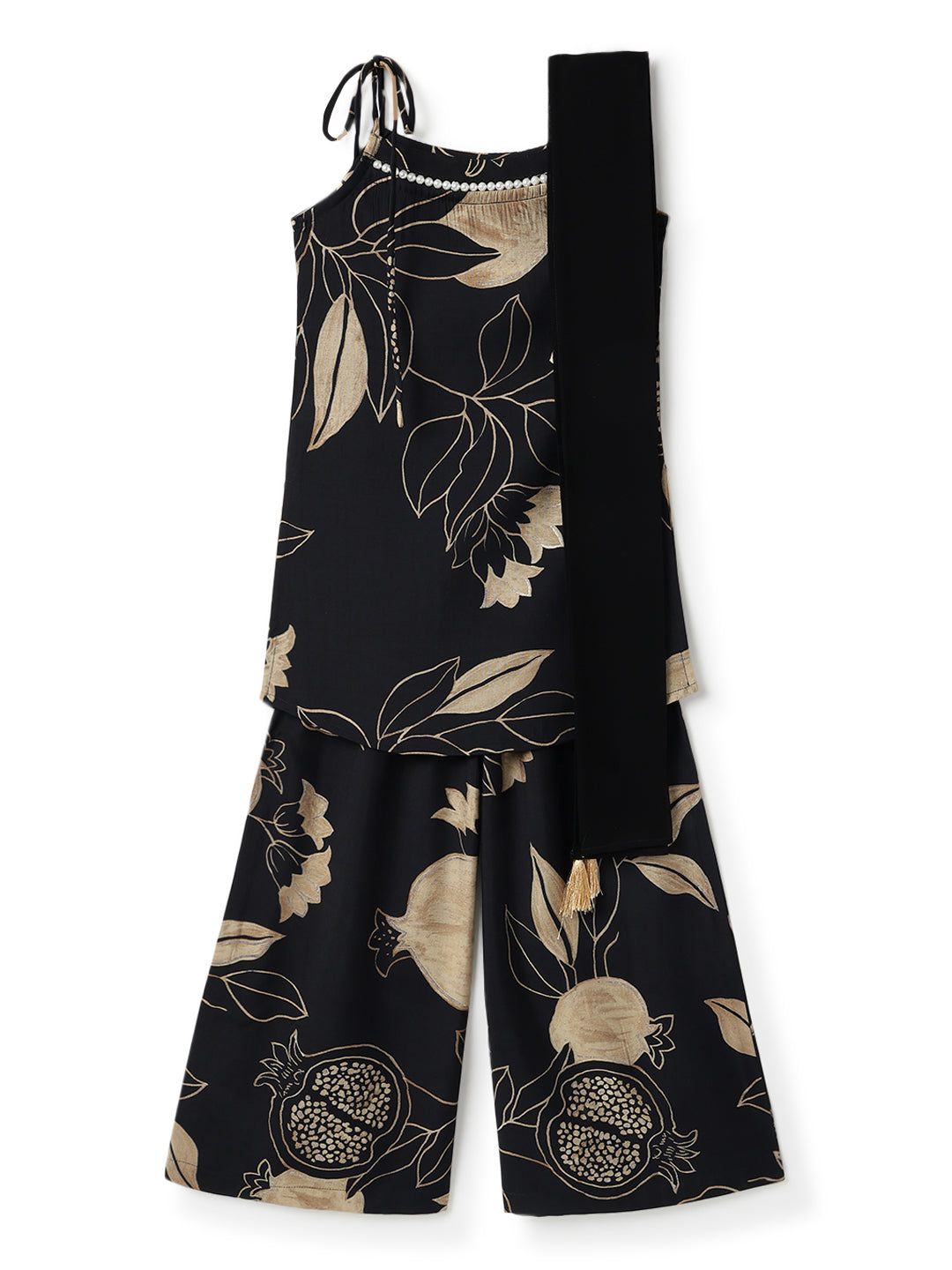 Girls Black Printed Viscose Kurta Set