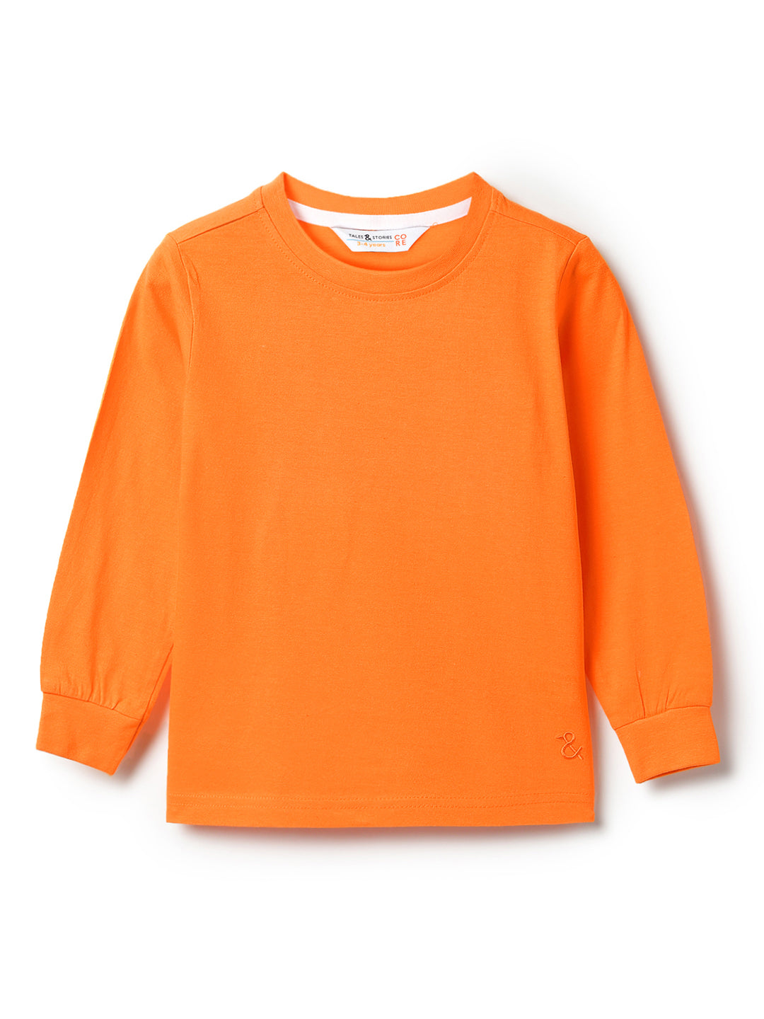 Boys Orange Cotton Regular Full Sleeve Solid T-shirt