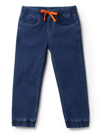 Boys Dark Blue Washed Lycra Joggers