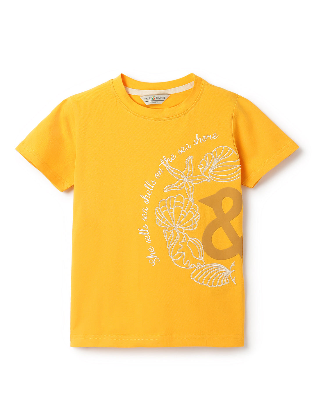Girls Lycra Dark Yellow Embroidery T-Shirt
