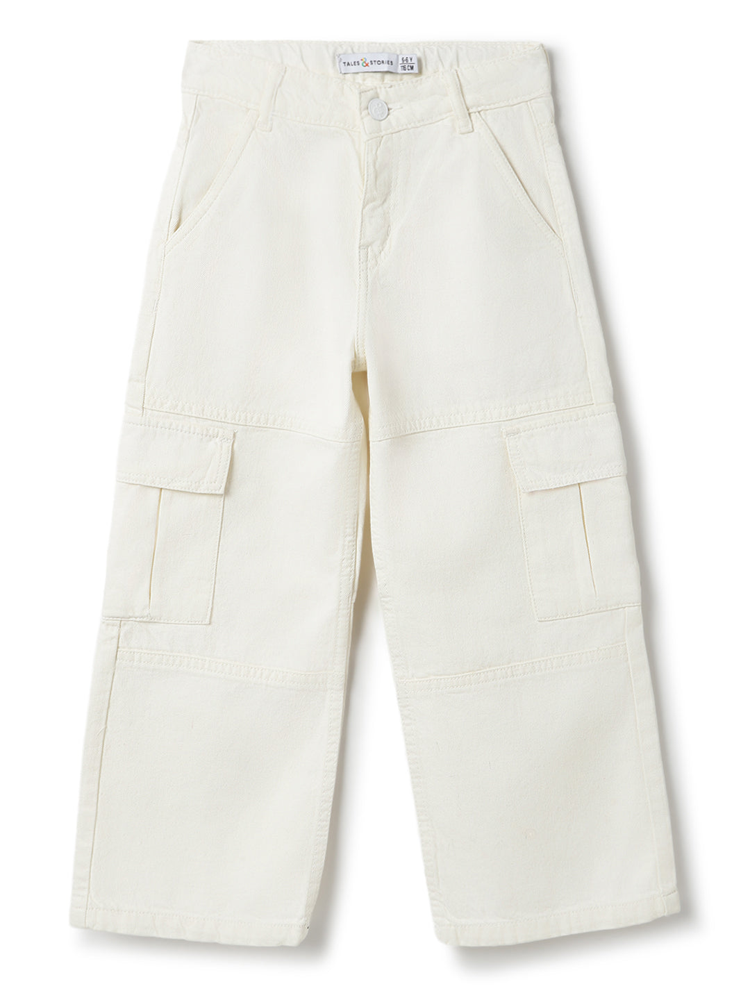 Unisex Solid White Cotton Baggy Cargo Pants
