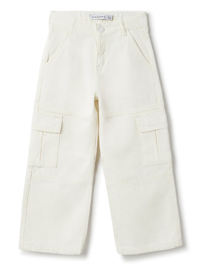Unisex Solid White Cotton Baggy Cargo Pants