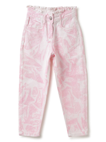 Girls Pink Tie & Dye Cotton Jeans