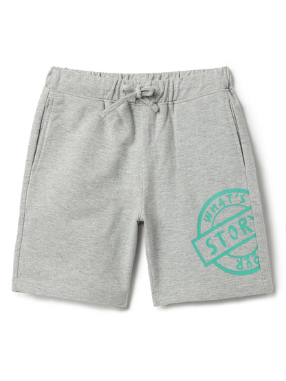 Boys Grey Cotton Poly Printed Bermuda Shorts