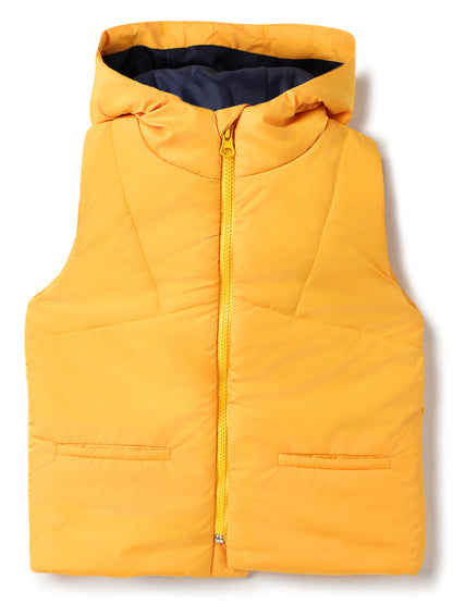 Unisex Yellow Polyester Hooded Puffer Jacket