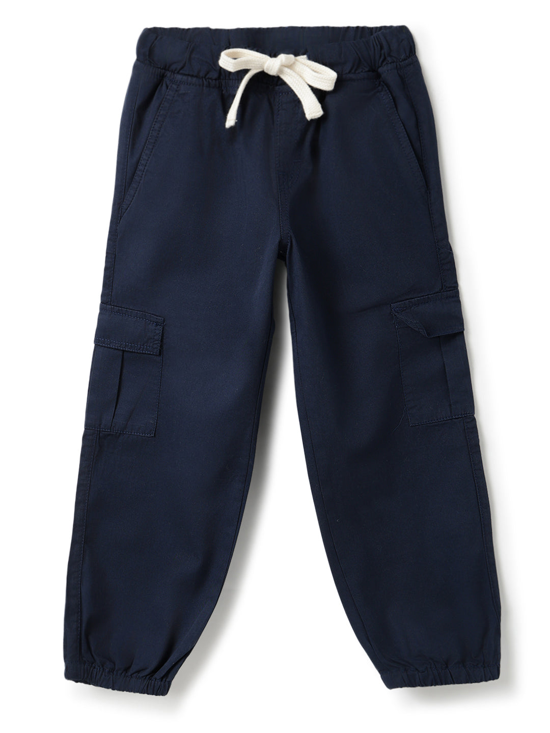 Boys Cotton Navy Blue Solid Joggers