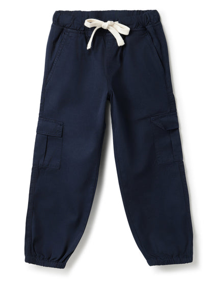 Boys Cotton Navy Blue Solid Joggers