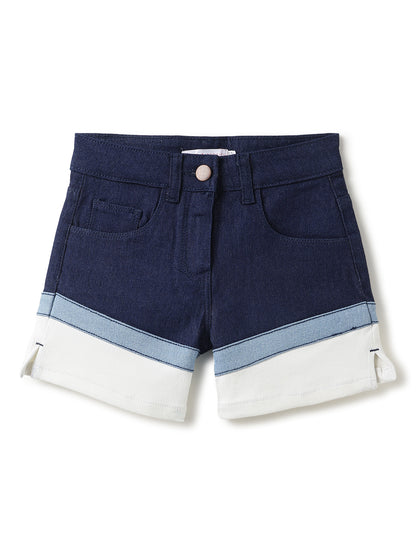 Girls Dark Blue Solid Lycra Shorts