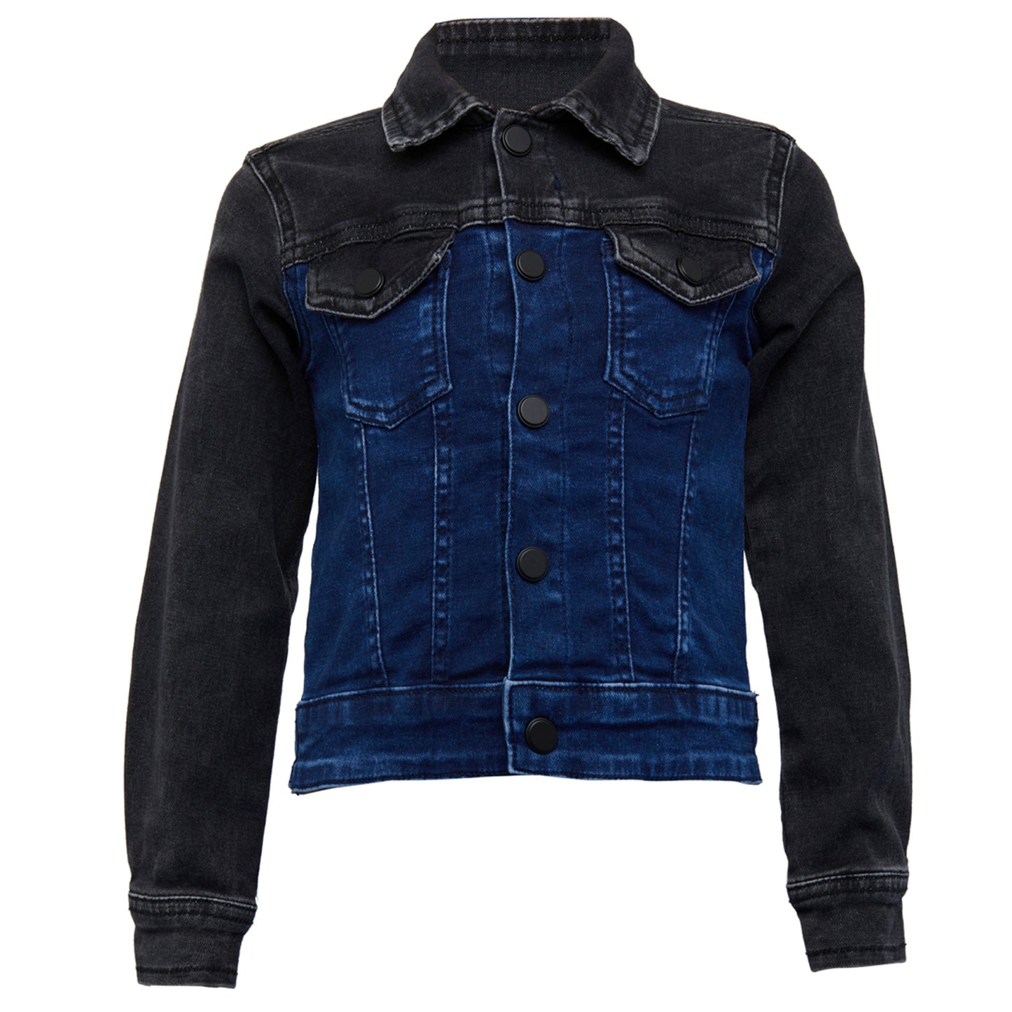 Boys Blue & Black Solid Denim Jacket