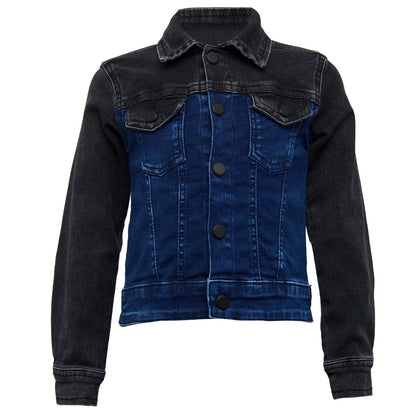 Boys Blue & Black Solid Denim Jacket
