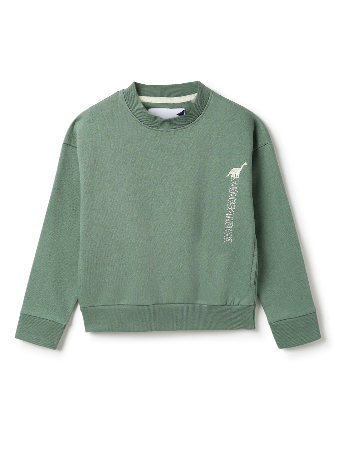 Boys Olive Printed Cotton Sweatshirt