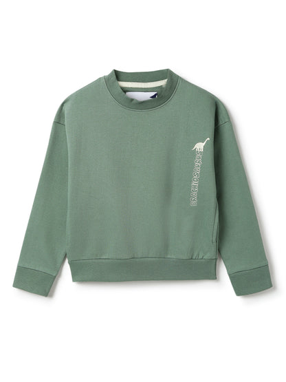 Boys Olive Printed Cotton Sweatshirt