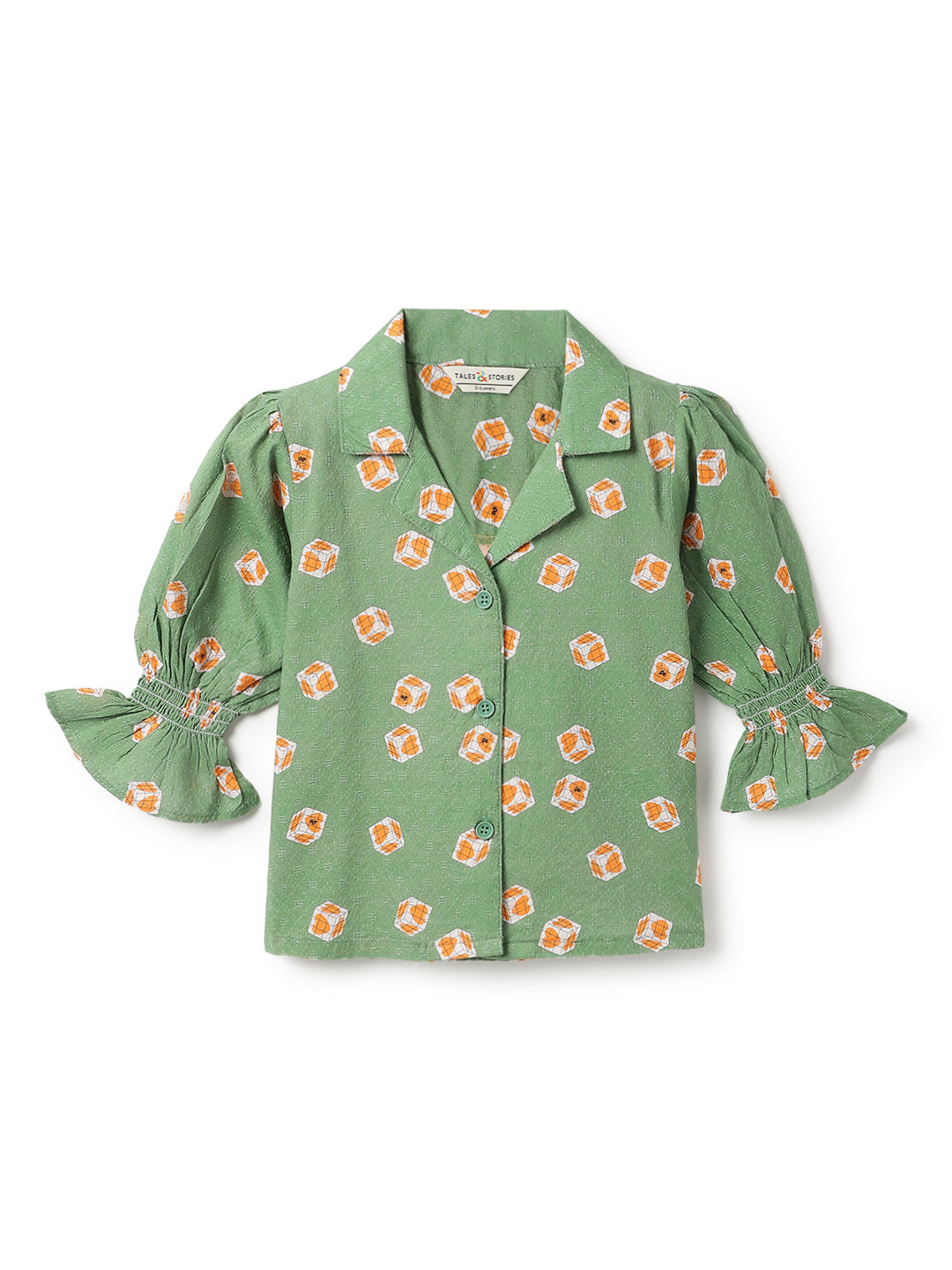 Girls Viscose Green Printed Top