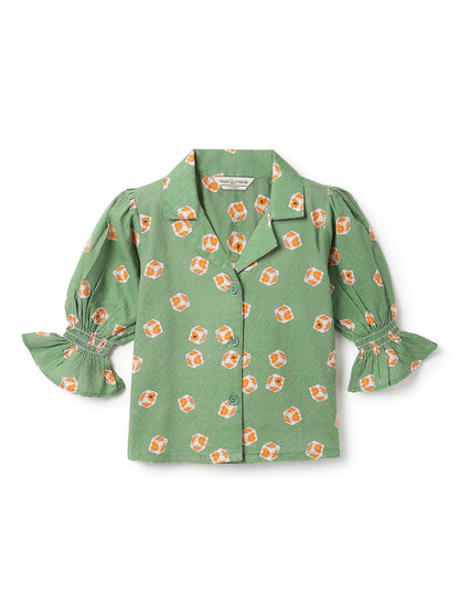 Girls Viscose Green Printed Top