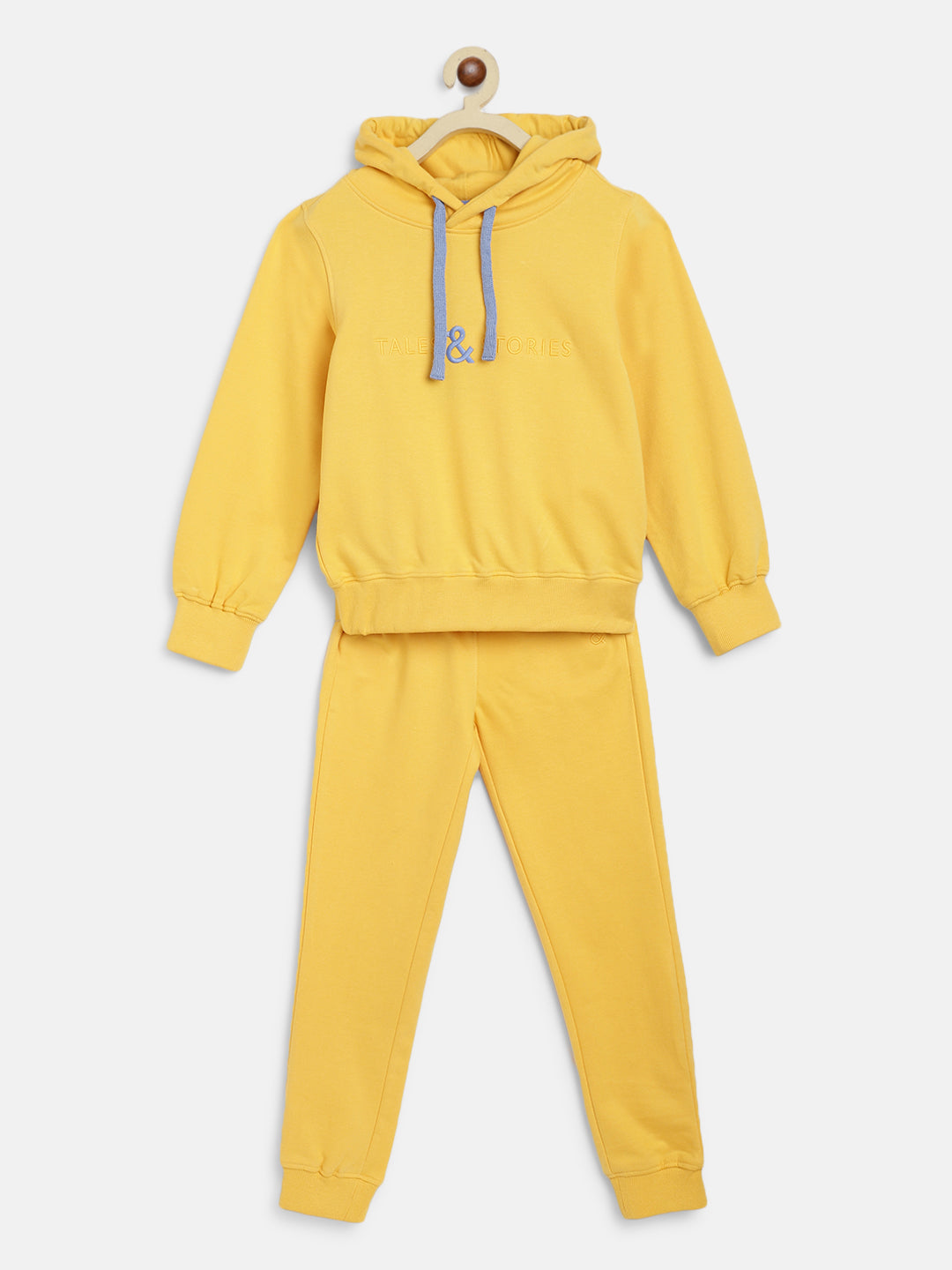 Boys & Girls Cotton Solid Yellow Lounge Set
