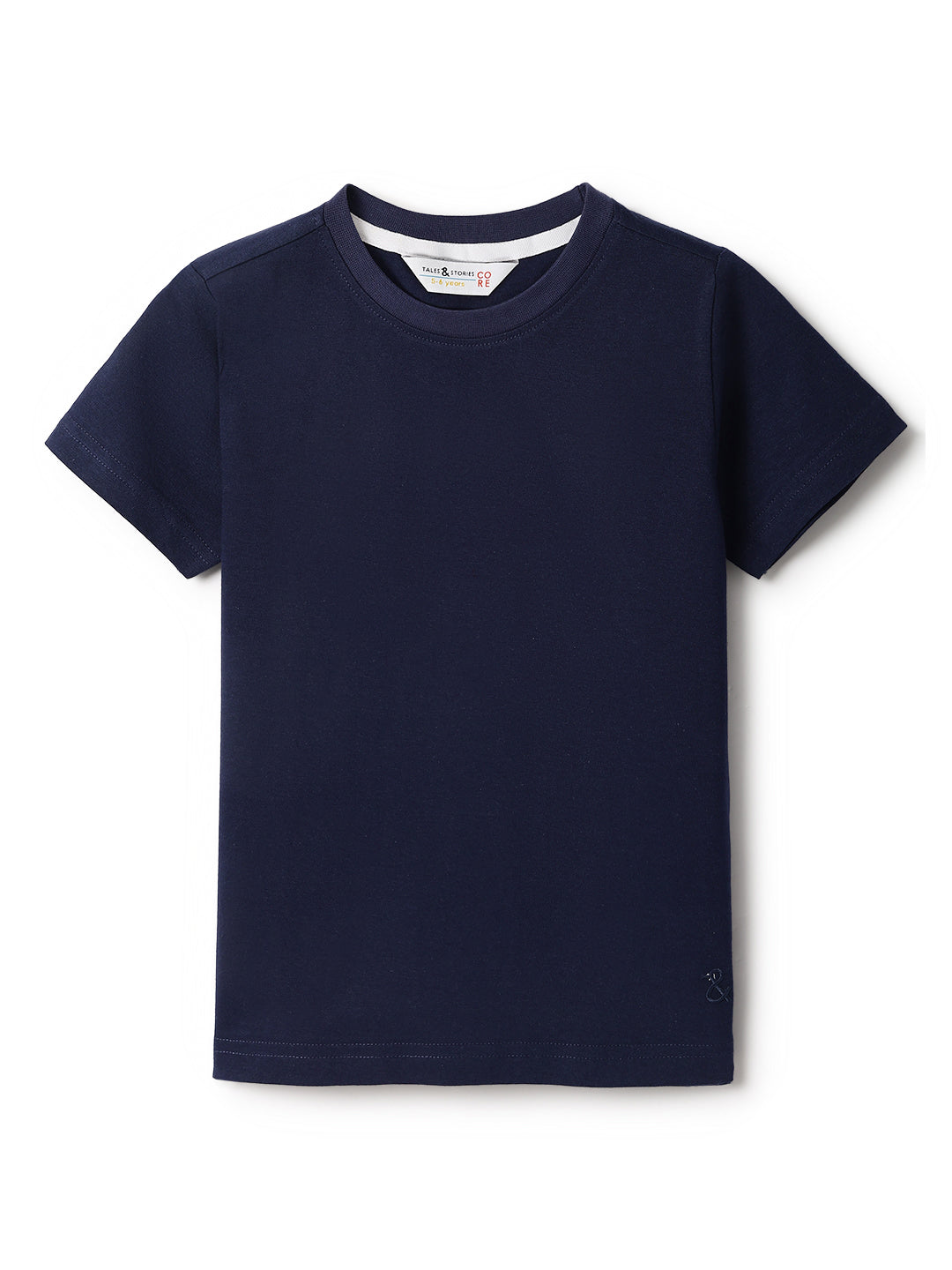 Boys Navy Blue Cotton Solid T-Shirt