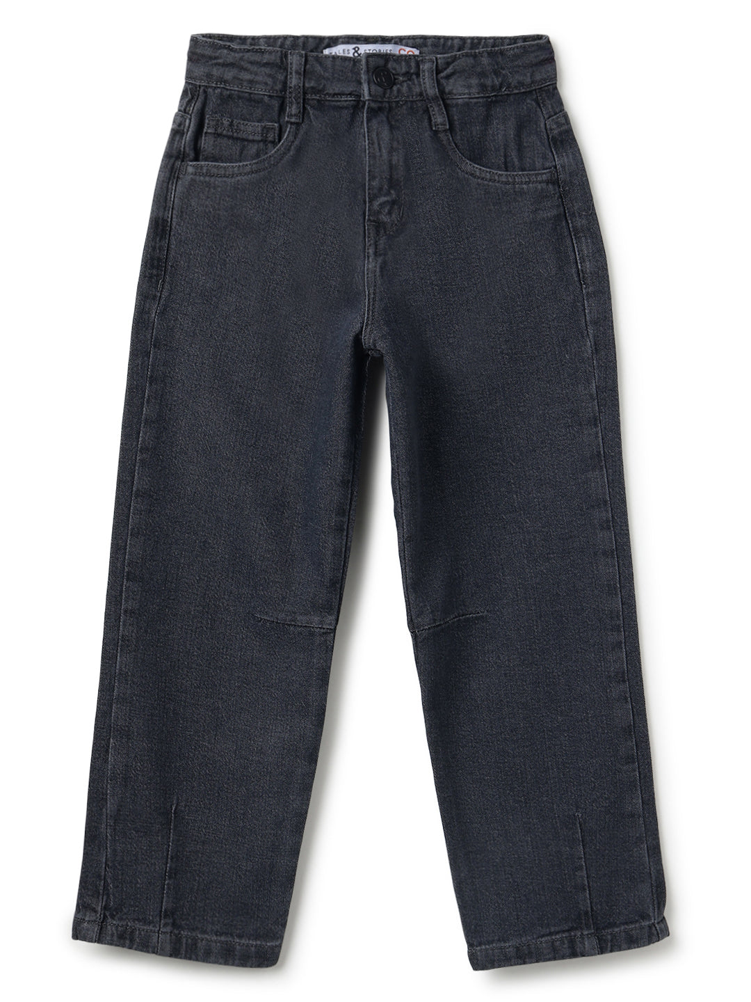 Boys Cotton Sky Blue V Neck T-Shirt With Grey Denim Washed Regular Fit Jeans