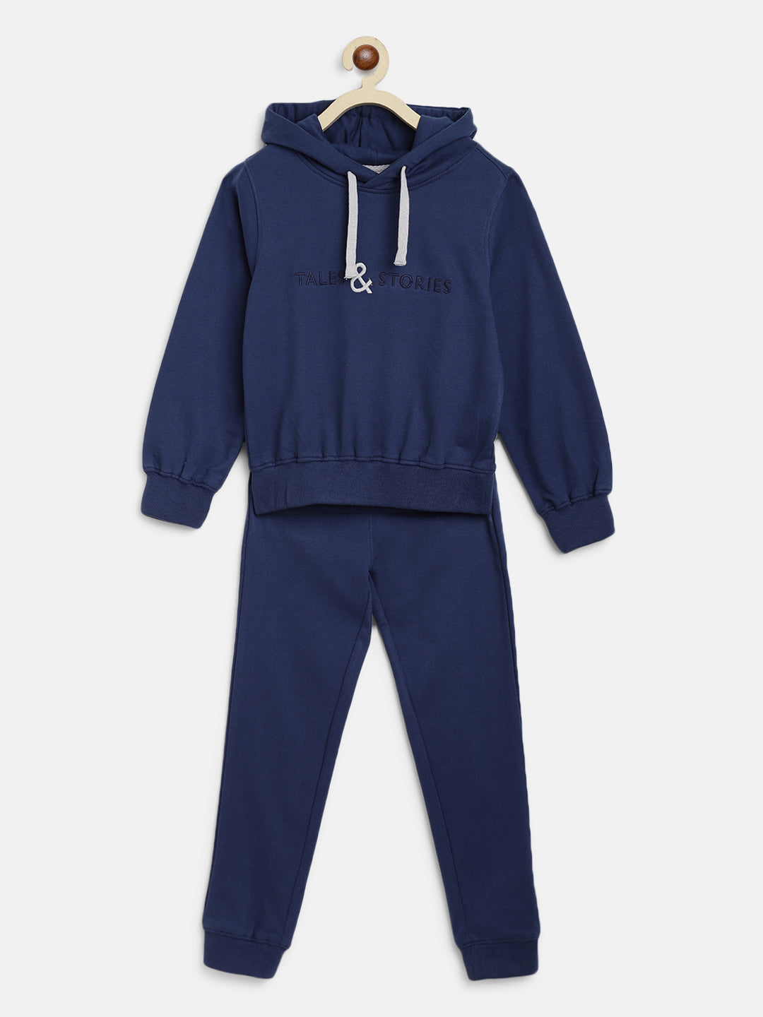 Boys & Girls Cotton Solid Navy Blue Lounge Set