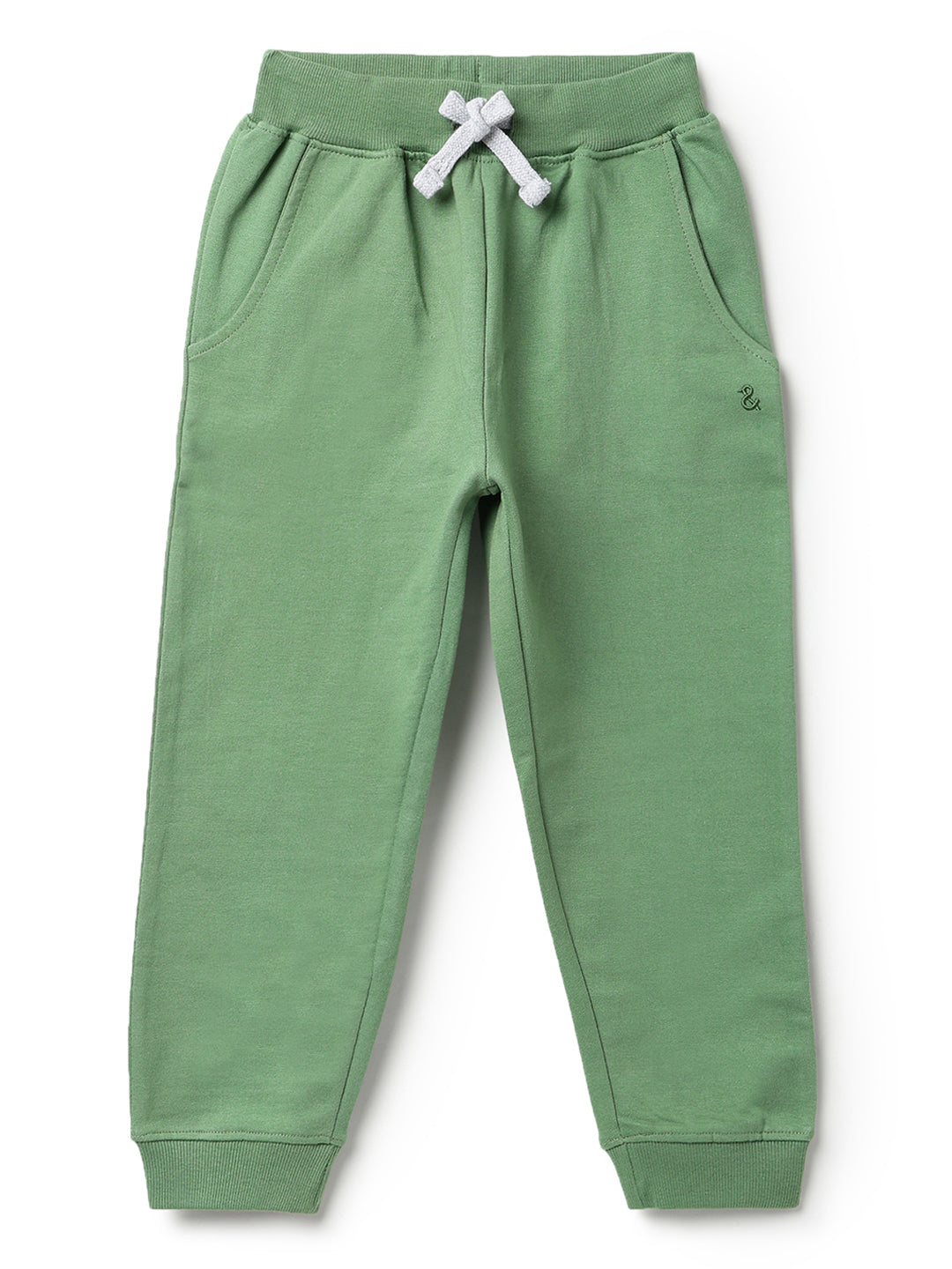 Boys Olive Solid Cotton Joggers