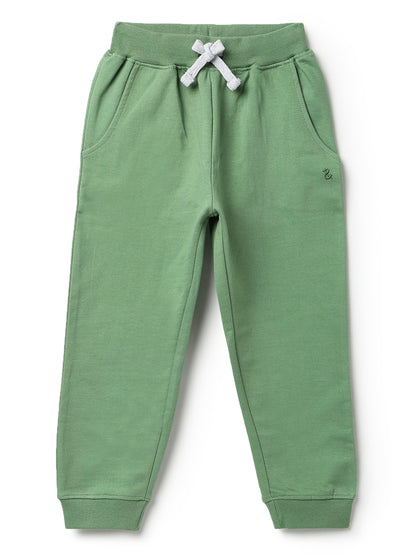 Boys Olive Solid Cotton Joggers