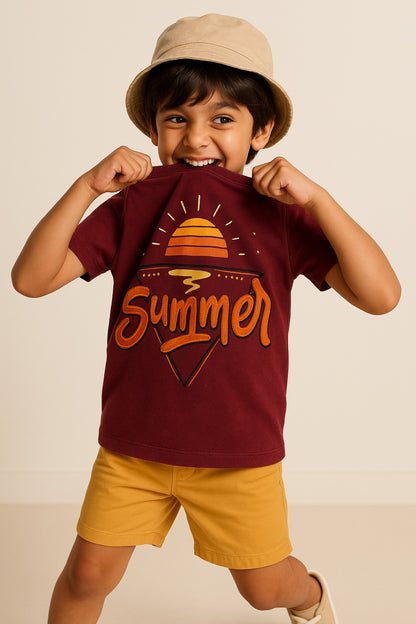 Boys Rust Cotton Half Sleeves Washed T-shirt