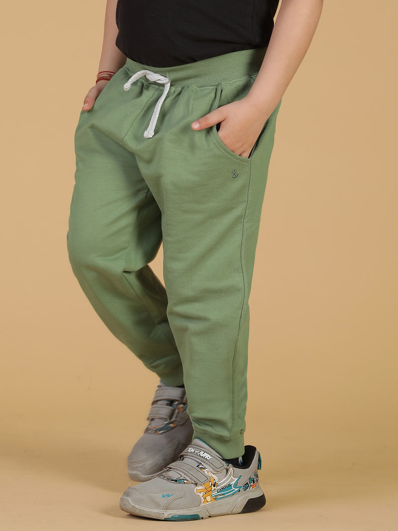 Boys Olive Solid Cotton Joggers