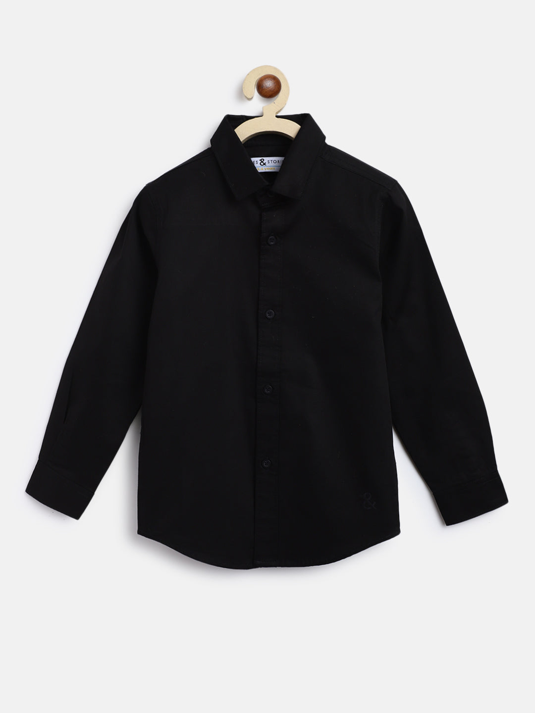 Boys Cotton Black Shirt with Beige Trouser Set