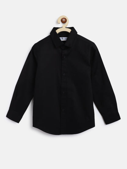 Boys Cotton Black Shirt with Beige Trouser Set