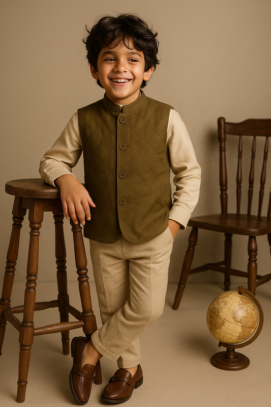 Boys Olive Waist Coat