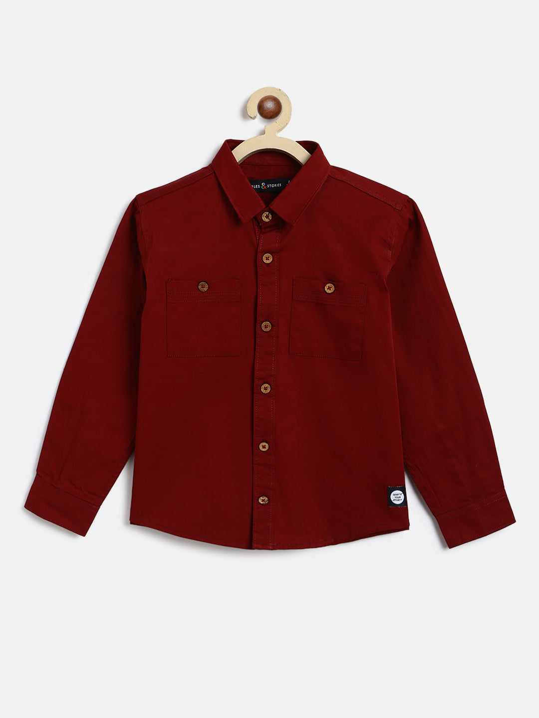 Boys Maroon Solid Cotton Shirt