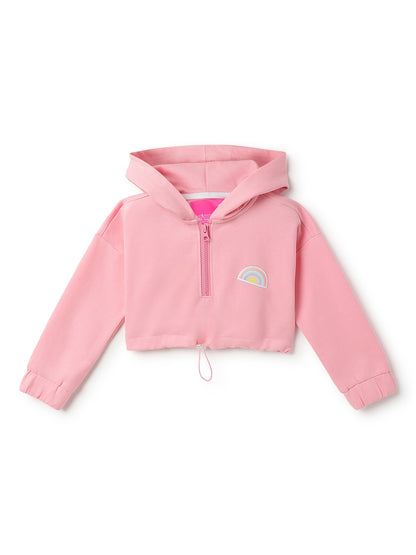 Girls Cotton Poly Pink Solid Sweatshirt
