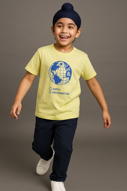 Boys Cotton Light Green Printed T-Shirt