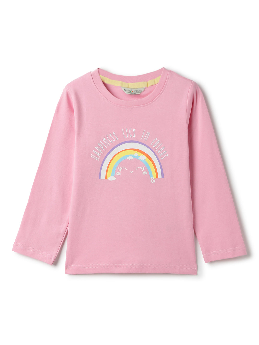 Girls Cotton Pink Printed T-Shirt