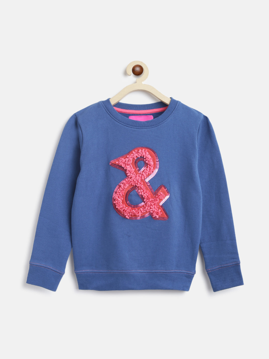 Girls Blue Embellished Cotton Sweatshirt
