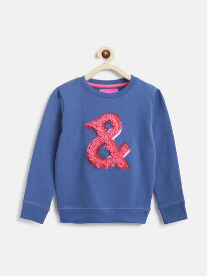 Girls Blue Embellished Cotton Sweatshirt