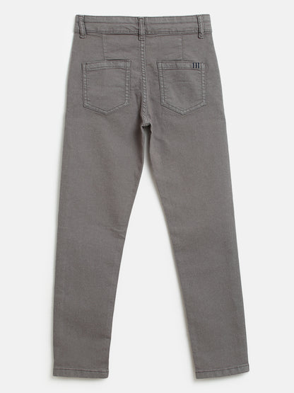 Boys Grey Slim Fit Cotton Solid Trouser