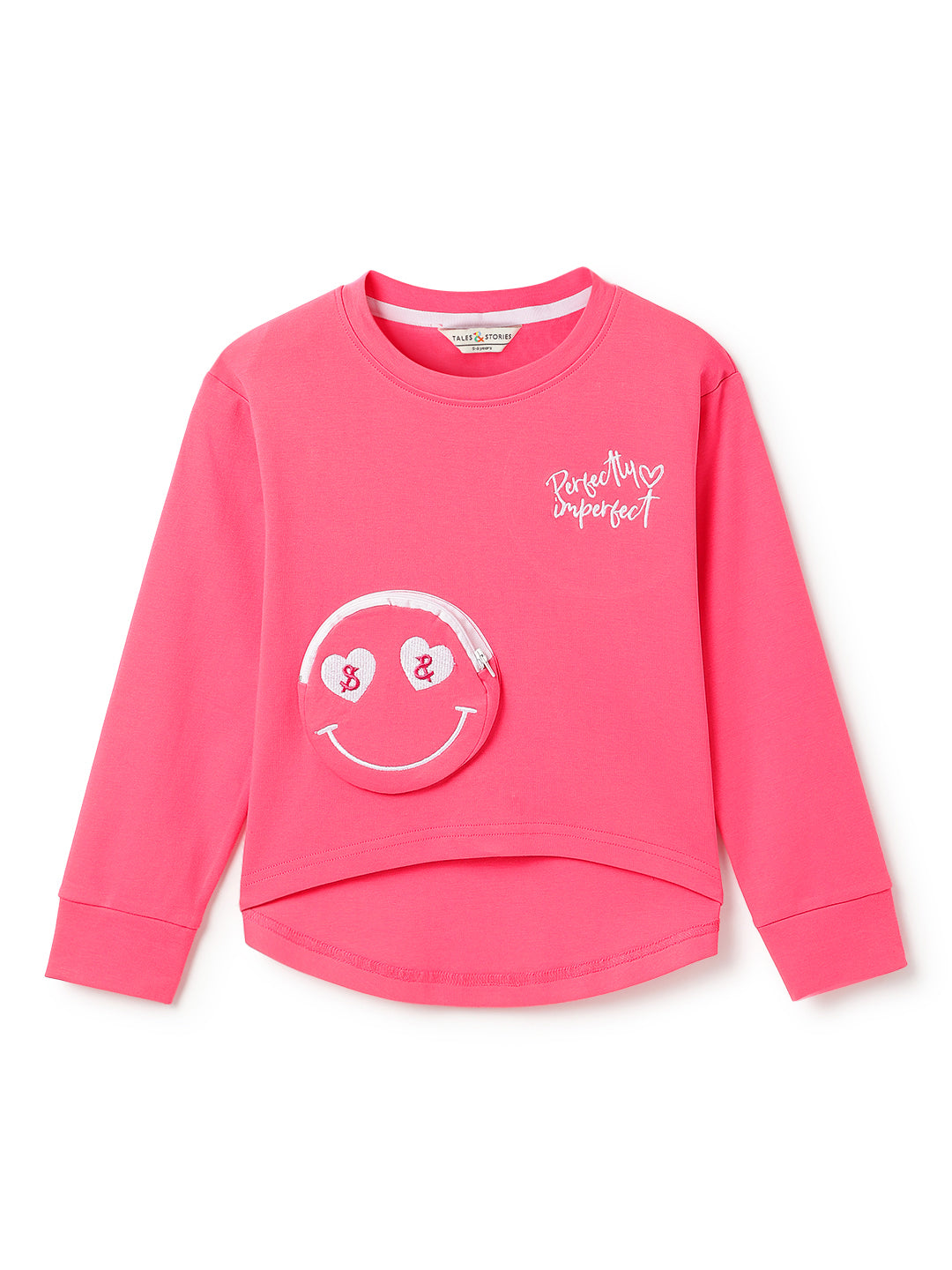 Girls Cotton Pink Neon Embroidered T-Shirt