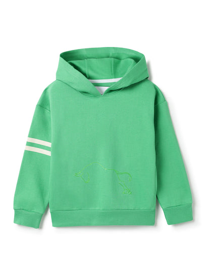Boys Green Cotton Printed Hoodie Oversized Sweatshirt