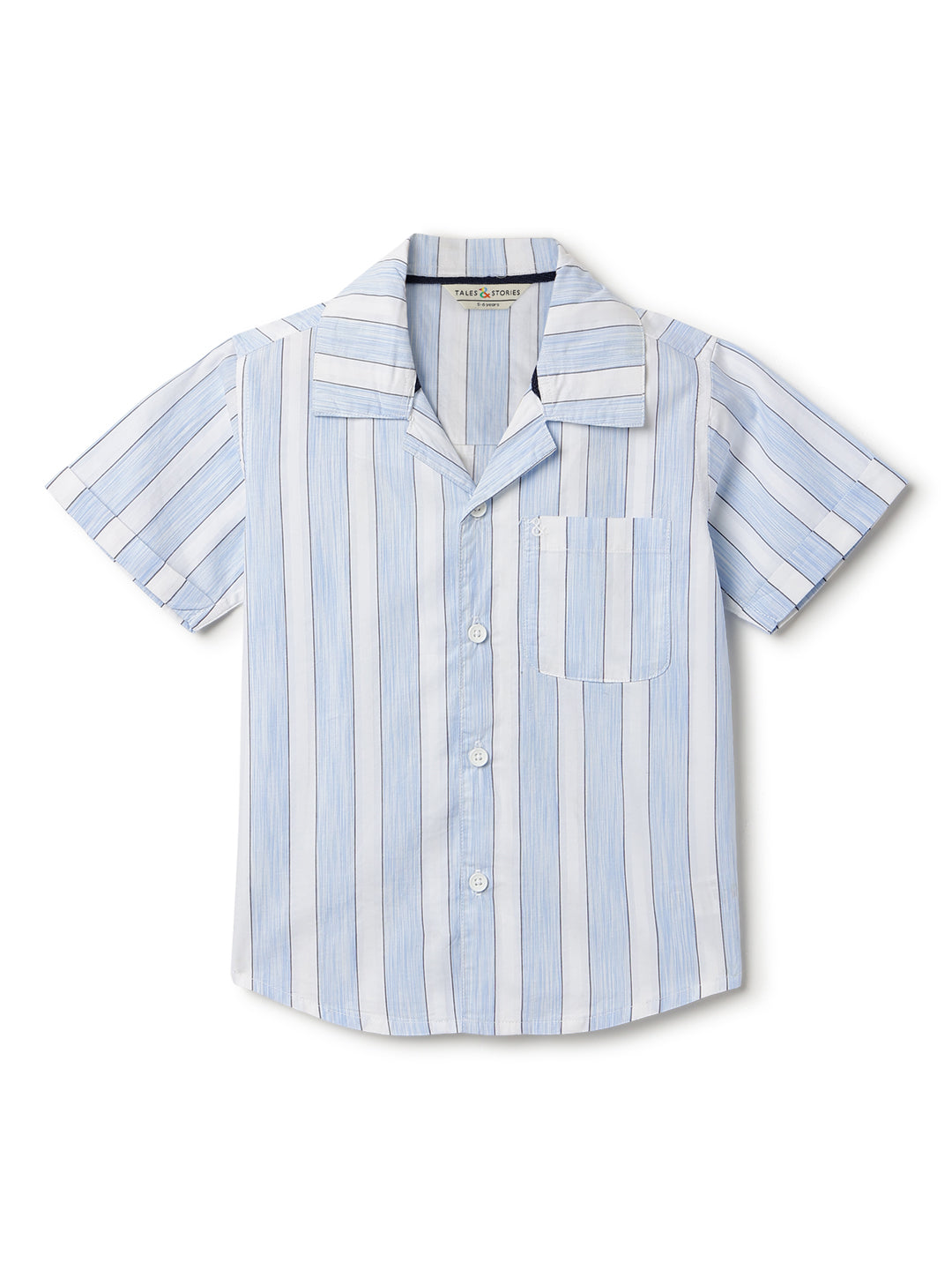 Boys Cotton Stripes Printed Blue Shirt With Light Blue Denim Washed Straight Fit Jeans