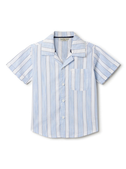 Boys Cotton Stripes Printed Blue Shirt With Light Blue Denim Washed Straight Fit Jeans