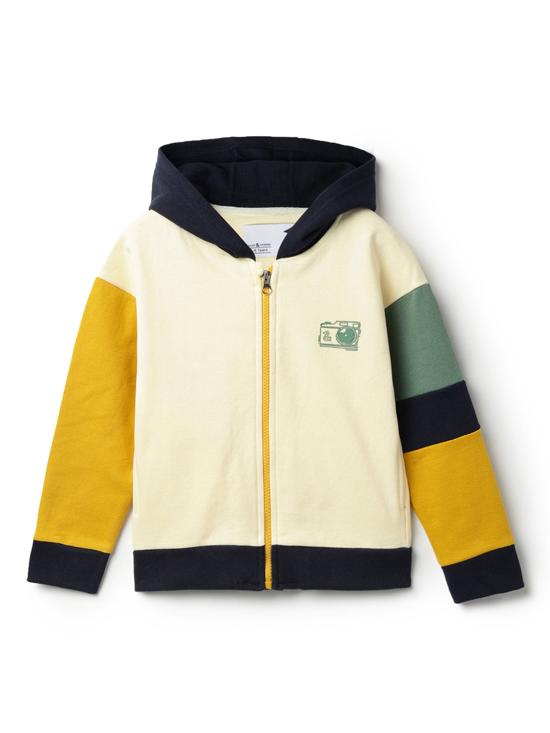 Boys Off White Cotton Printed Hooded Oversized Sweatshirt