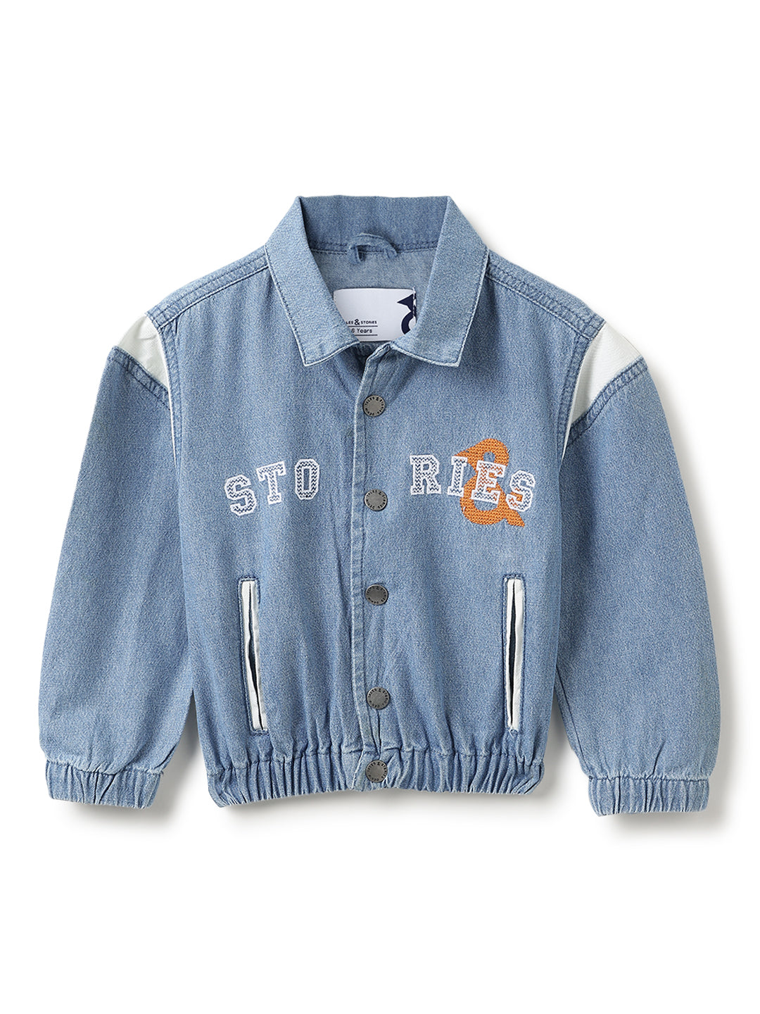 Boys Blue Embroidered Cotton Casual Jacket
