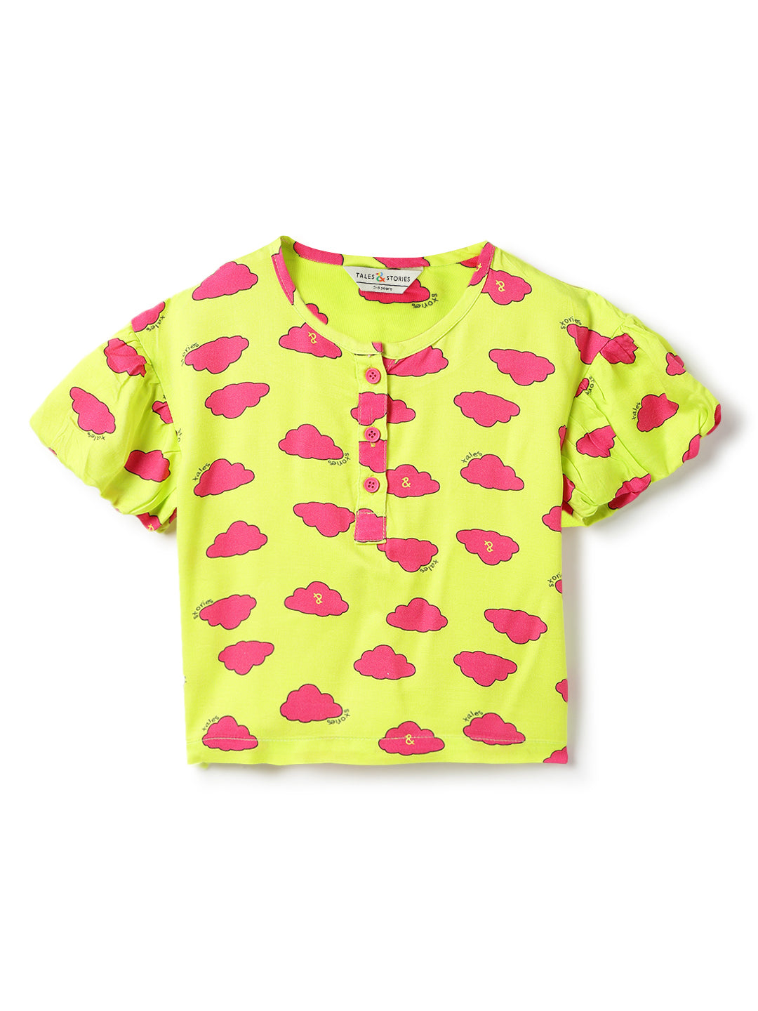 Girls Yellow Printed Viscose Top
